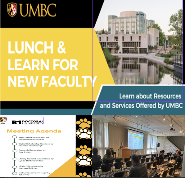 A collage featuring pictures from the AOK Library Fall 2025 Lunch and Learn with new faculty members.